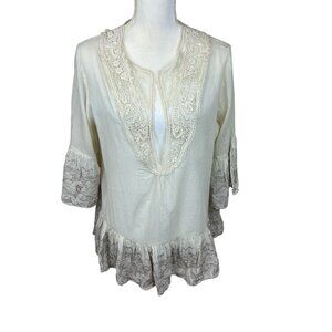 Santoori blouse, size Large, boho, fairy, crochet, lace, semisheer, ruffle, NWT